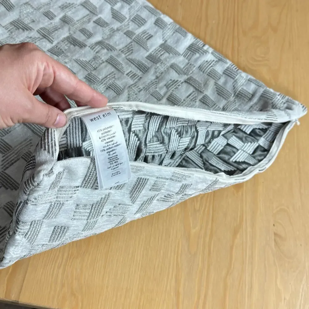 West Elm Cut Geo Chenille Jacquard Square Pillow Cover 18x18 Stone White